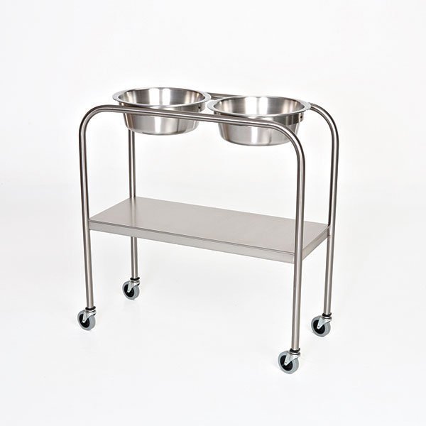 Midcentral Medical SS Double Bowl Ring Stand with Shelf MCM1003